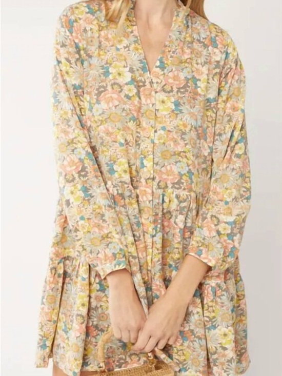 entro Dresses & Skirts - Metro Floral Tiered Long-Sleeve Babydoll Dress - Peach Multi EUC
